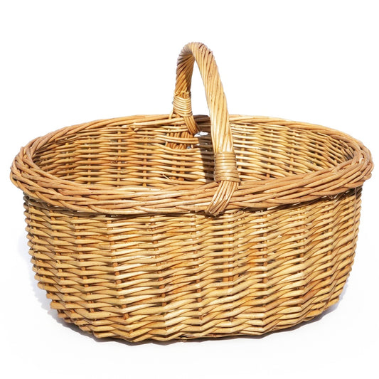 Handwoven Wicker Harvest Basket with Handle, 18x13x14 Inches Natural Storage and Picnic Basket