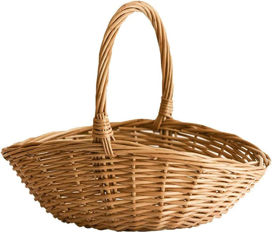 Handwoven Wicker Harvest Basket with Handle, 12x13x15 Inches Natural Storage and Picnic Basket