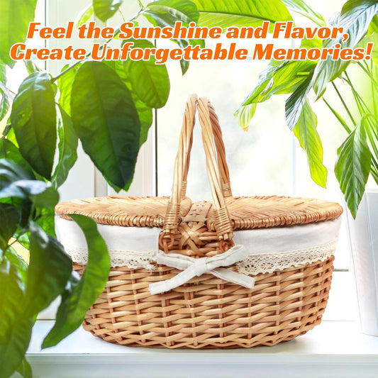 Wicker Picnic Basket for 2 with Lid - Unique Gifts Ideas for Couple, Engagement, Wedding, Bridal Shower, Family, Christmas - White Elephant Gifts for Adults