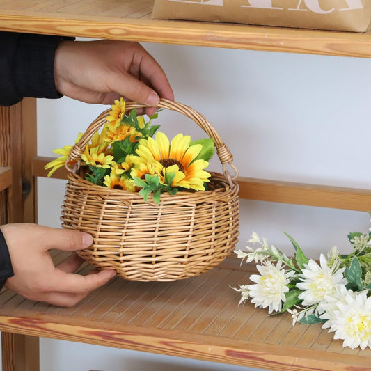 Small Gift Wicker Picnic Basket with Handle,Willow Flower Girl Basket for Weddings,Garden and Home Decor -Wicker Storage Basket-Natural