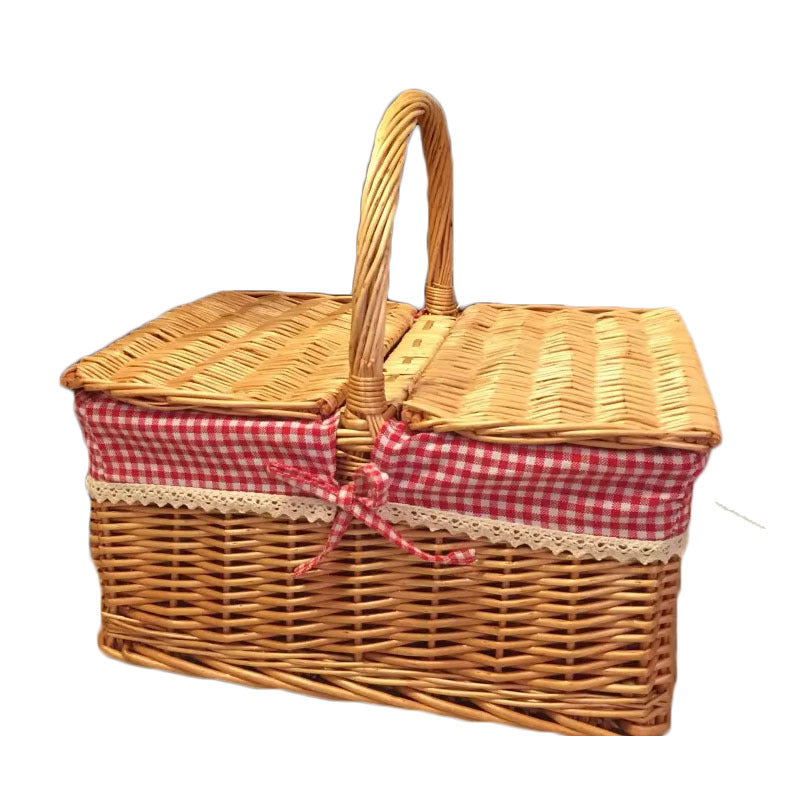 Wicker Picnic Basket with Handle, Garden and Home Decor -Wicker Storage Basket-Natural