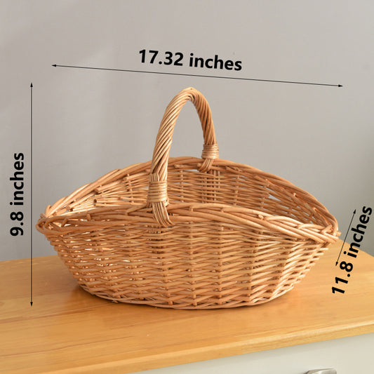 Wicker Picnic Basket with Handle, Garden and Home Decor -Wicker Storage Basket-Natural