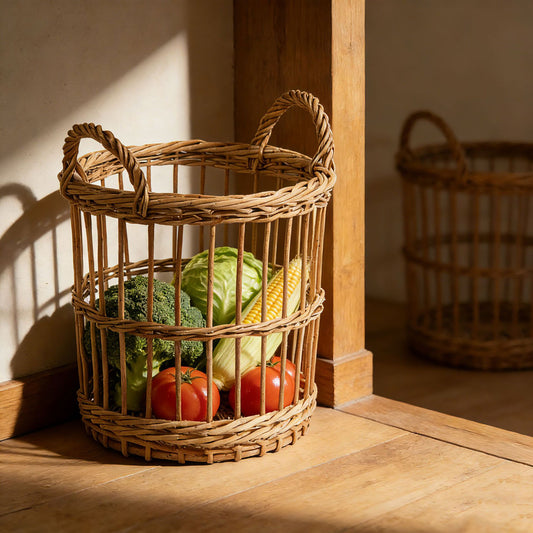 Wicker Picnic Basket with Handle, Garden and Home Decor -Wicker Storage Basket-Natural