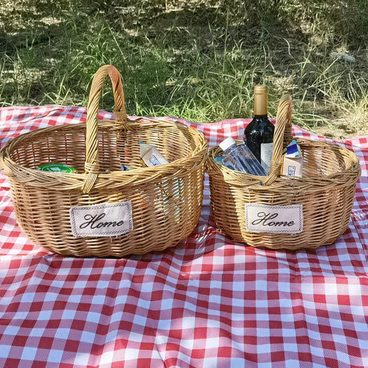 Wicker Picnic Basket with Handle, Garden and Home Decor -Wicker Storage Basket-Natural