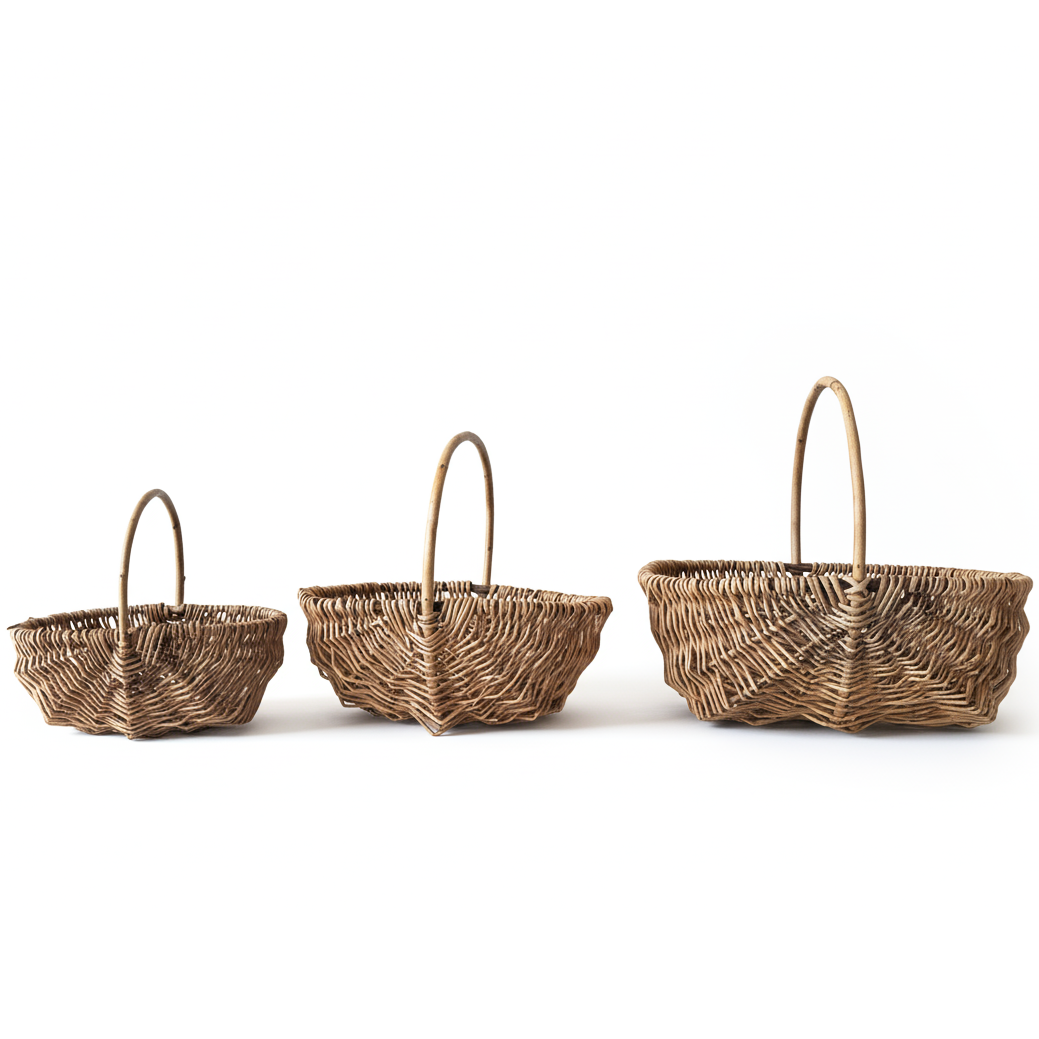 3 PCS Picnic Basket Natural Solid Wicker Storage Basket Fit Garden and Home Decor, Rustic Willow Fruit Vegetable Trug Basket  for Picnics, Camping, Veg Picking, Outdoor, Weddings, Mother's Day, Thanksgiving