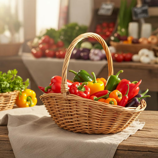 Handwoven Wicker Harvest Basket with Handle, 12x13x15 Inches Natural Storage and Picnic Basket