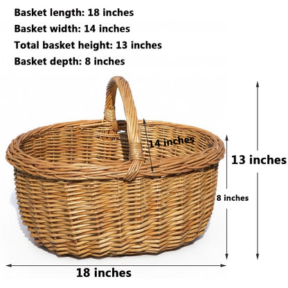 Handwoven Wicker Harvest Basket with Handle, 18x13x14 Inches Natural Storage and Picnic Basket