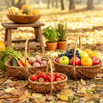 3 PCS Picnic Basket Natural Solid Wicker Storage Basket Fit Garden and Home Decor, Rustic Willow Fruit Vegetable Trug Basket  for Picnics, Camping, Veg Picking, Outdoor, Weddings, Mother's Day, Thanksgiving