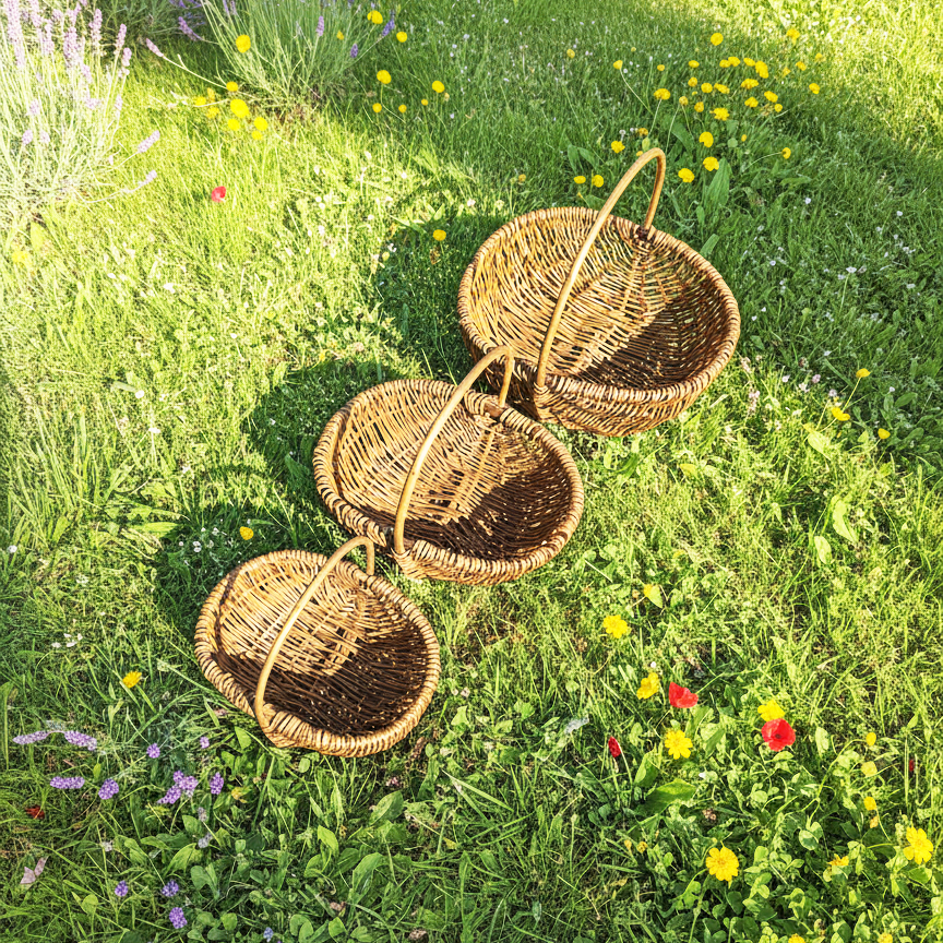 3 PCS Picnic Basket Natural Solid Wicker Storage Basket Fit Garden and Home Decor, Rustic Willow Fruit Vegetable Trug Basket  for Picnics, Camping, Veg Picking, Outdoor, Weddings, Mother's Day, Thanksgiving