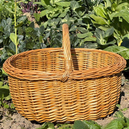 Handwoven Wicker Harvest Basket with Handle, 18x13x14 Inches Natural Storage and Picnic Basket