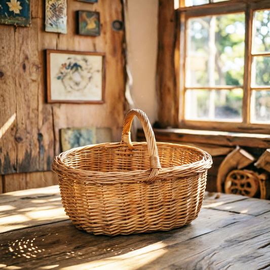 Handwoven Wicker Harvest Basket with Handle, 18x13x14 Inches Natural Storage and Picnic Basket