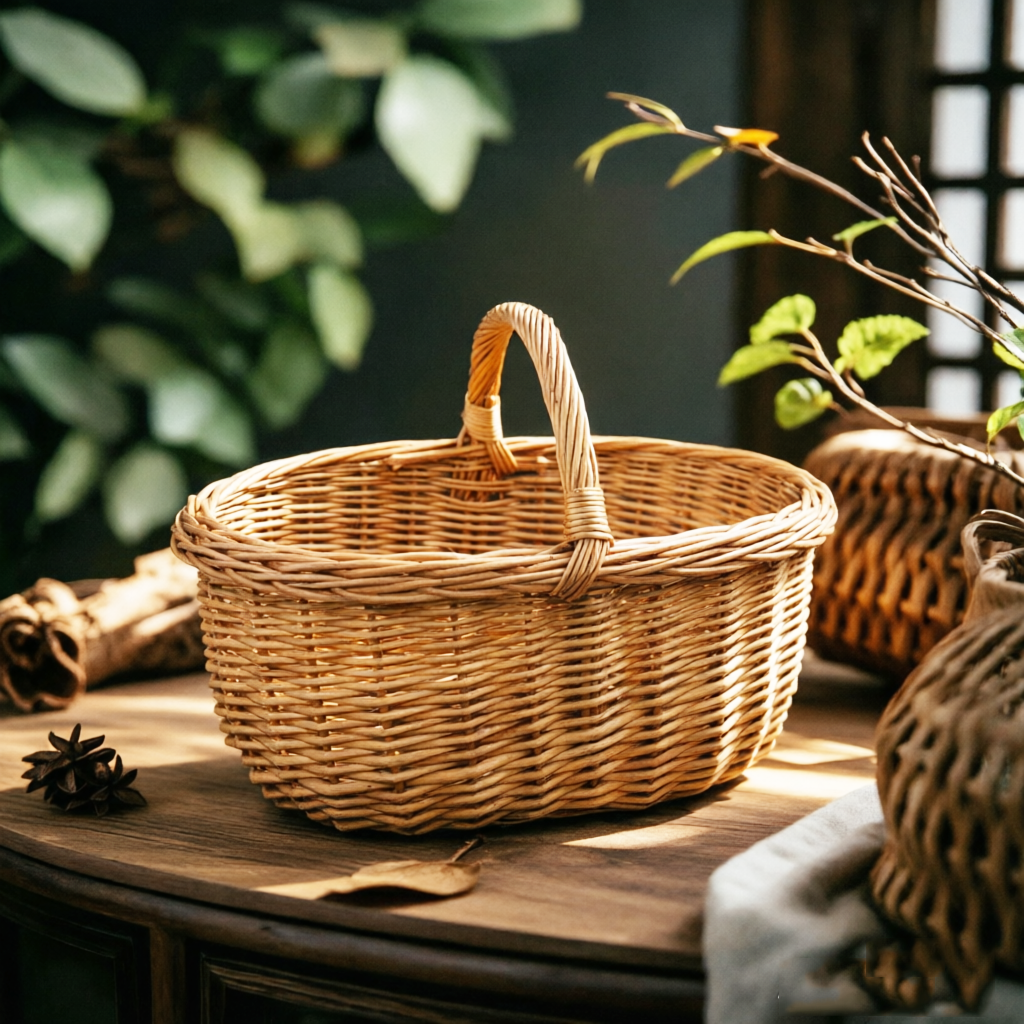 Handwoven Wicker Harvest Basket with Handle, 18x13x14 Inches Natural Storage and Picnic Basket
