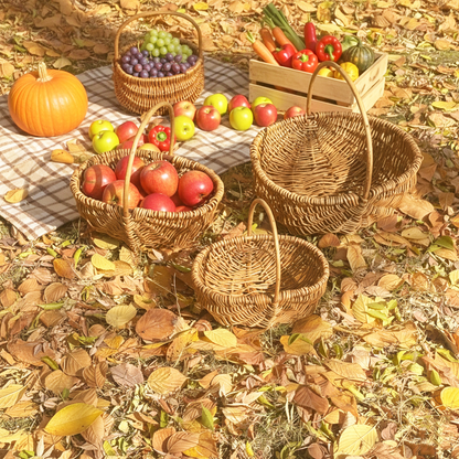 3 PCS Picnic Basket Natural Solid Wicker Storage Basket Fit Garden and Home Decor, Rustic Willow Fruit Vegetable Trug Basket  for Picnics, Camping, Veg Picking, Outdoor, Weddings, Mother's Day, Thanksgiving