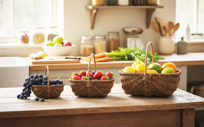 3 PCS Picnic Basket Natural Solid Wicker Storage Basket Fit Garden and Home Decor, Rustic Willow Fruit Vegetable Trug Basket  for Picnics, Camping, Veg Picking, Outdoor, Weddings, Mother's Day, Thanksgiving