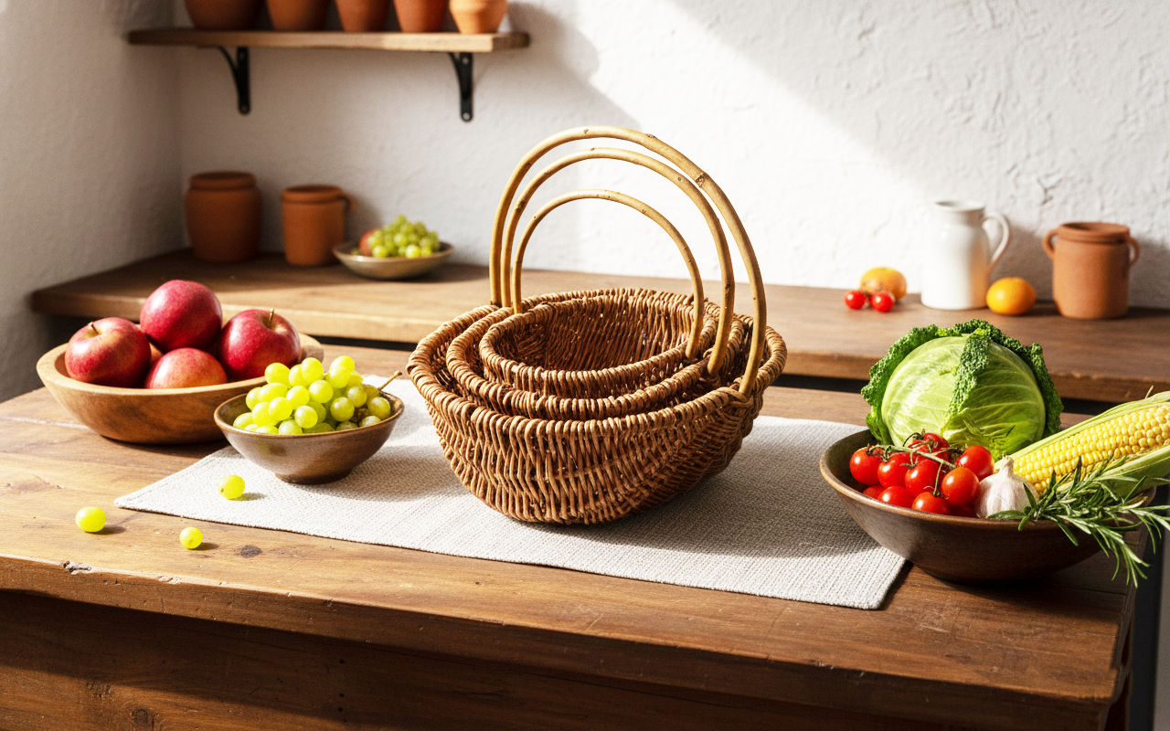 3 PCS Picnic Basket Natural Solid Wicker Storage Basket Fit Garden and Home Decor, Rustic Willow Fruit Vegetable Trug Basket  for Picnics, Camping, Veg Picking, Outdoor, Weddings, Mother's Day, Thanksgiving