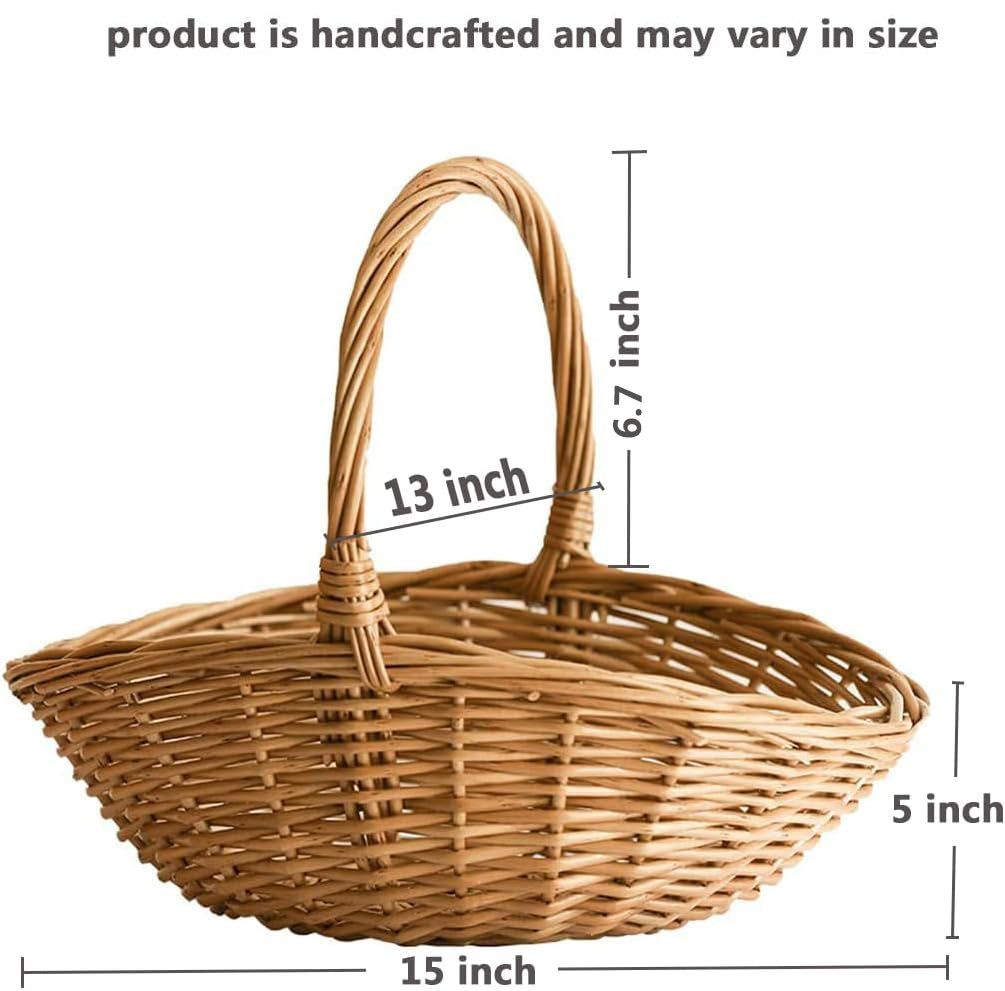 Handwoven Wicker Harvest Basket with Handle, 12x13x15 Inches Natural Storage and Picnic Basket