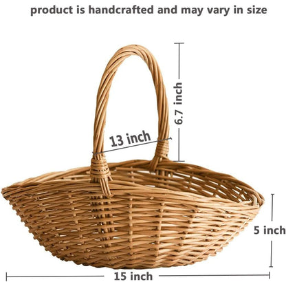Handwoven Wicker Harvest Basket with Handle, 12x13x15 Inches Natural Storage and Picnic Basket
