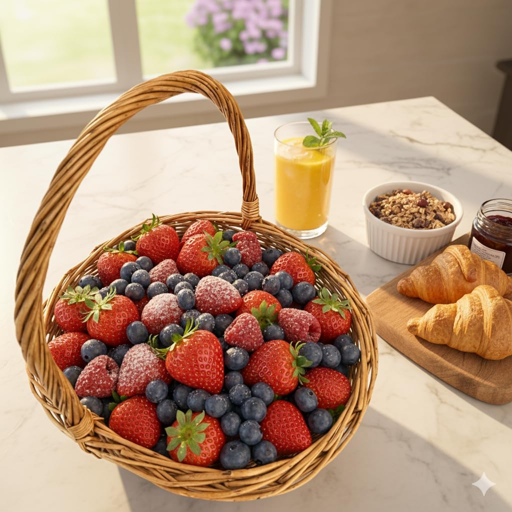 Handwoven Wicker Harvest Basket with Handle, 12x13x15 Inches Natural Storage and Picnic Basket