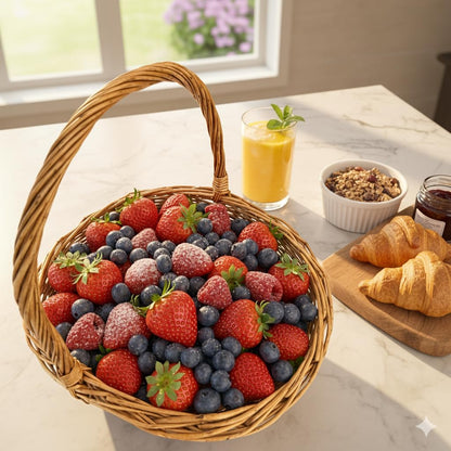 Handwoven Wicker Harvest Basket with Handle, 12x13x15 Inches Natural Storage and Picnic Basket