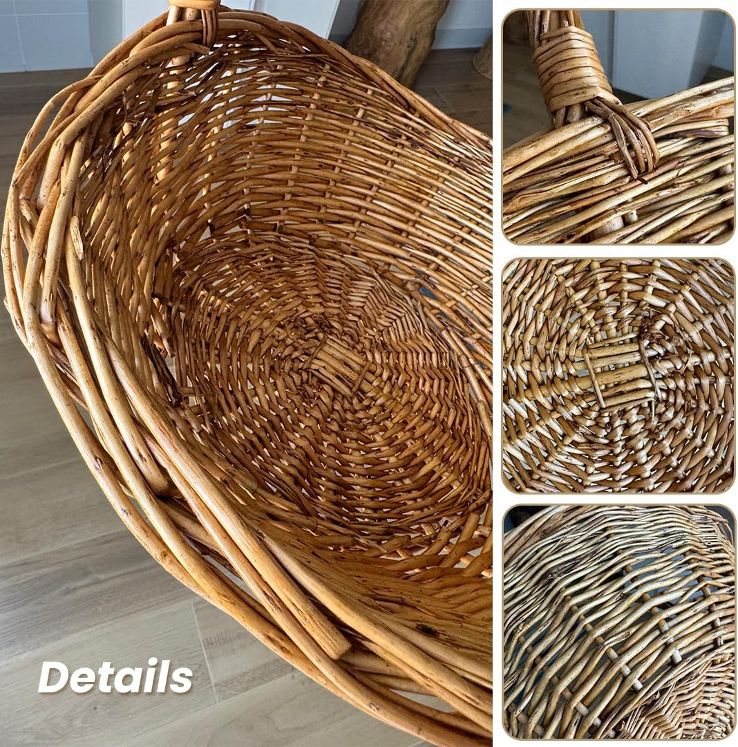 Handwoven Wicker Harvest Basket with Handle, 12x13x15 Inches Natural Storage and Picnic Basket