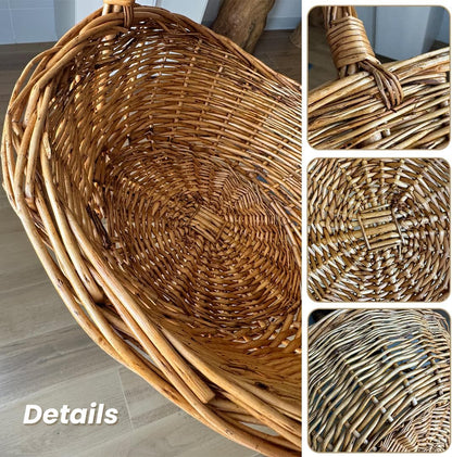 Handwoven Wicker Harvest Basket with Handle, 12x13x15 Inches Natural Storage and Picnic Basket