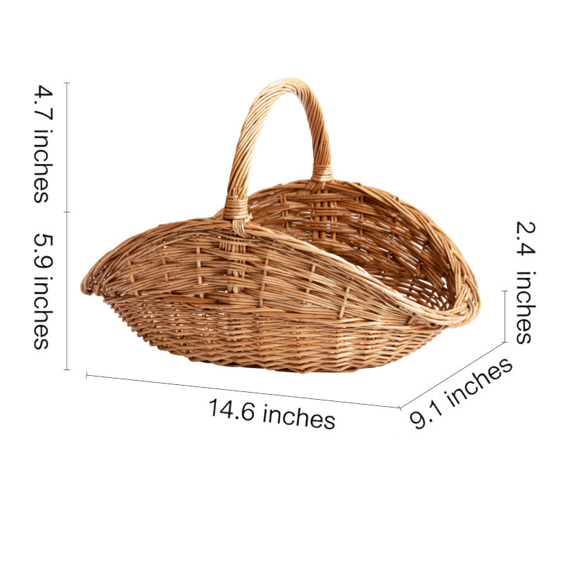 Handwoven Wicker Harvest Basket with Handle, Natural Storage and Picnic Basket