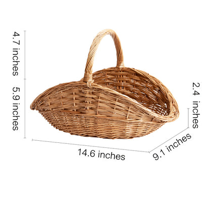 Handwoven Wicker Harvest Basket with Handle, Natural Storage and Picnic Basket