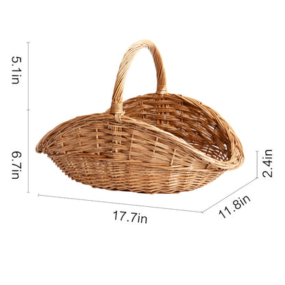 Handwoven Wicker Harvest Basket with Handle, Natural Storage and Picnic Basket