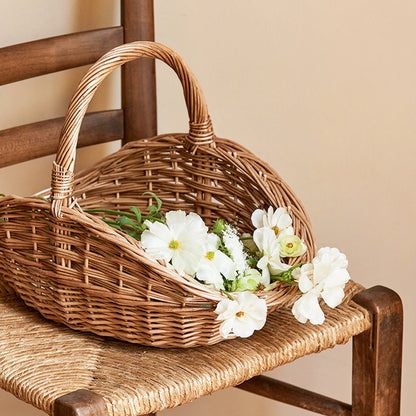 Handwoven Wicker Harvest Basket with Handle, Natural Storage and Picnic Basket