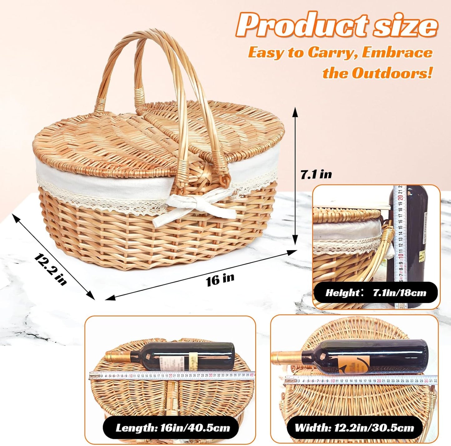 Wicker Picnic Basket for 2 with Lid - Unique Gifts Ideas for Couple, Engagement, Wedding, Bridal Shower, Family, Christmas - White Elephant Gifts for Adults