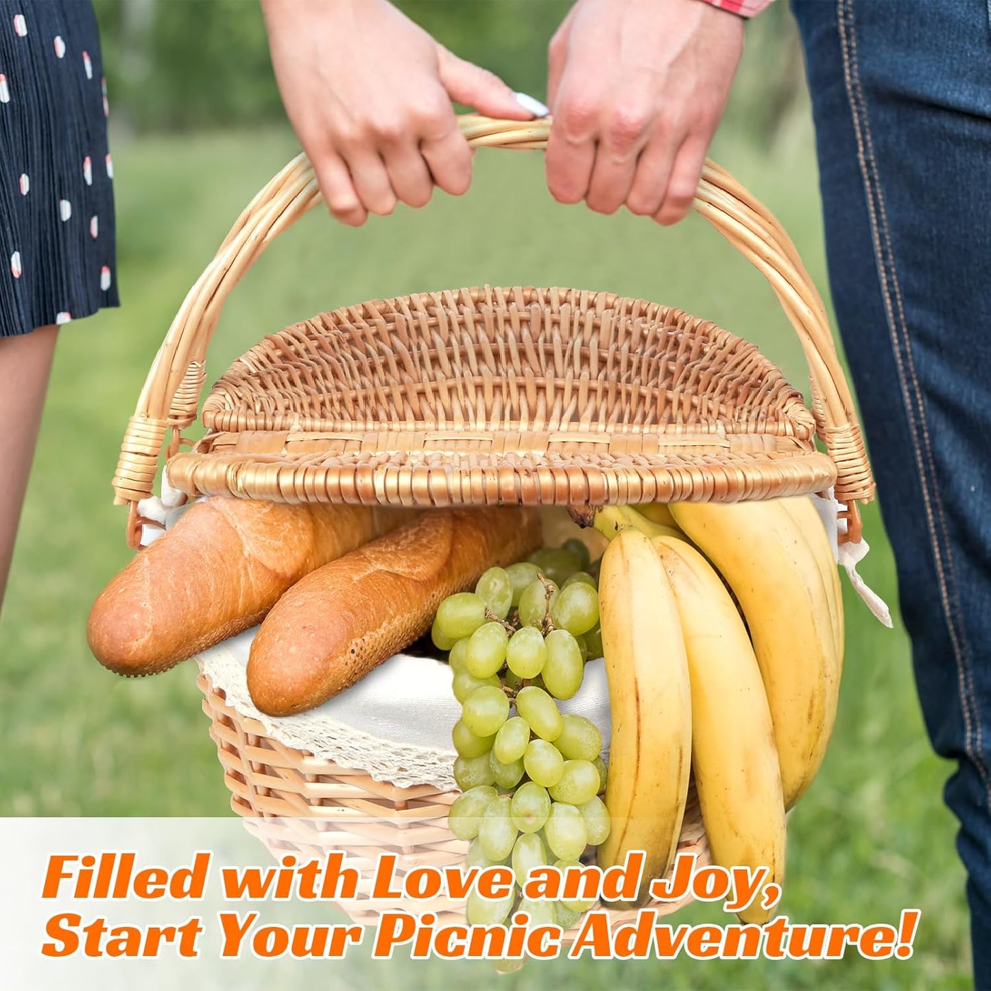 Wicker Picnic Basket for 2 with Lid - Unique Gifts Ideas for Couple, Engagement, Wedding, Bridal Shower, Family, Christmas - White Elephant Gifts for Adults