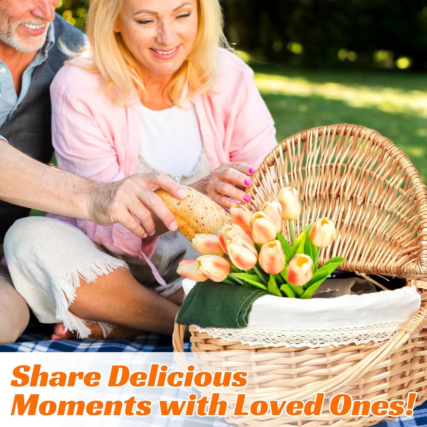 Wicker Picnic Basket for 2 with Lid - Unique Gifts Ideas for Couple, Engagement, Wedding, Bridal Shower, Family, Christmas - White Elephant Gifts for Adults