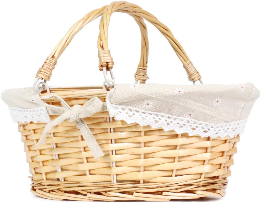 Wicker Gift Baskets Empty Oval Willow Woven Picnic Cheap Easter Candy Storage Wine Basket with Handle Egg Gathering Wedding Basket (Natural)