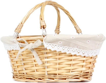 Wicker Gift Baskets Empty Oval Willow Woven Picnic Cheap Easter Candy Storage Wine Basket with Handle Egg Gathering Wedding Basket (Natural)