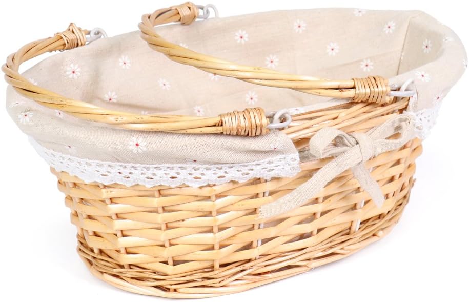 Wicker Gift Baskets Empty Oval Willow Woven Picnic Cheap Easter Candy Storage Wine Basket with Handle Egg Gathering Wedding Basket (Natural)