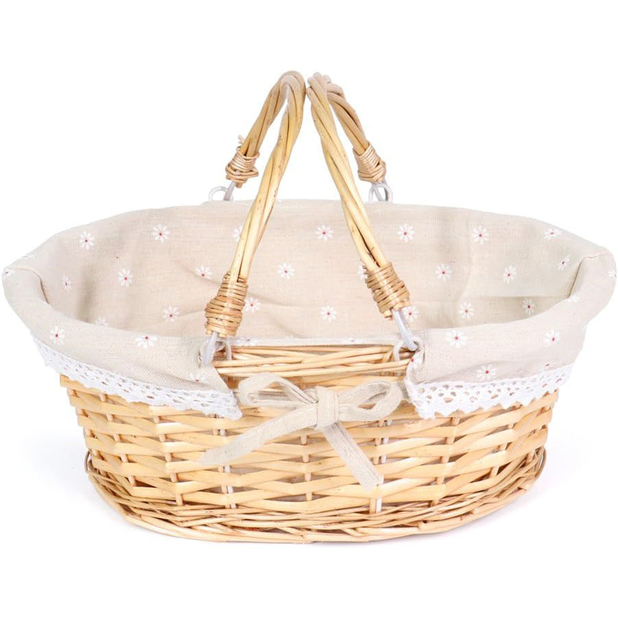 Wicker Gift Baskets Empty Oval Willow Woven Picnic Cheap Easter Candy Storage Wine Basket with Handle Egg Gathering Wedding Basket (Natural)