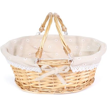 Wicker Gift Baskets Empty Oval Willow Woven Picnic Cheap Easter Candy Storage Wine Basket with Handle Egg Gathering Wedding Basket (Natural)