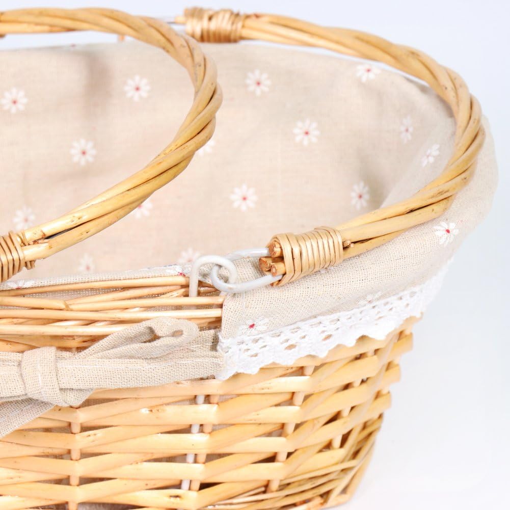 Wicker Gift Baskets Empty Oval Willow Woven Picnic Cheap Easter Candy Storage Wine Basket with Handle Egg Gathering Wedding Basket (Natural)