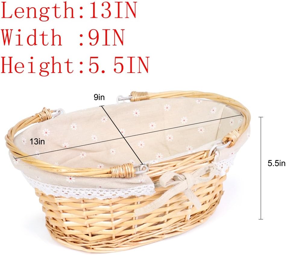 Wicker Gift Baskets Empty Oval Willow Woven Picnic Cheap Easter Candy Storage Wine Basket with Handle Egg Gathering Wedding Basket (Natural)