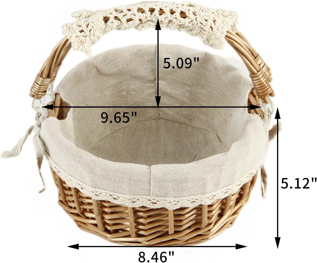 Wicker Basket with Handles, Woven Willow Storage Basket for Picnic,Decoration,Gift,Wedding (Beige Lace)