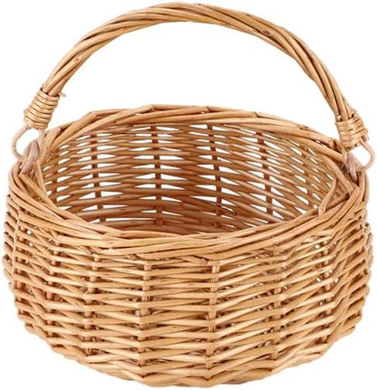 Small Gift Wicker Picnic Basket with Handle,Willow Flower Girl Basket for Weddings，Garden and Home Decor -Wicker Storage Basket-Natural