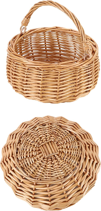 Small Gift Wicker Picnic Basket with Handle,Willow Flower Girl Basket for Weddings，Garden and Home Decor -Wicker Storage Basket-Natural