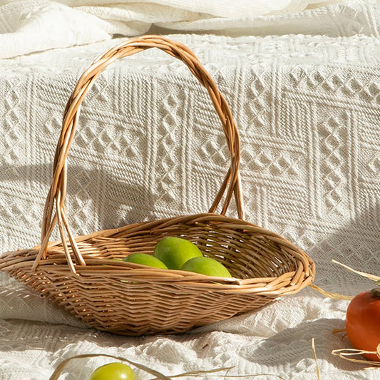 Wicker Picnic Basket with Handle,Willow Flower Girl Basket for Weddings，Garden and Home Decor -Wicker Storage Basket-Natural