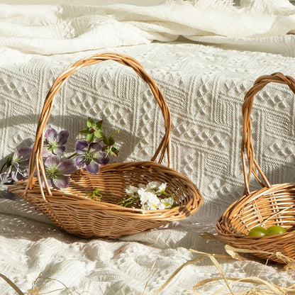 Wicker Picnic Basket with Handle,Willow Flower Girl Basket for Weddings，Garden and Home Decor -Wicker Storage Basket-Natural