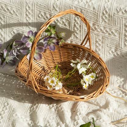 Wicker Picnic Basket with Handle,Willow Flower Girl Basket for Weddings，Garden and Home Decor -Wicker Storage Basket-Natural