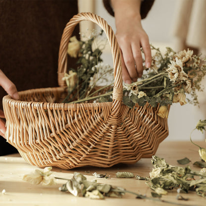 Wicker Picnic Basket with Handle,Willow Flower Girl Basket for Weddings，Garden and Home Decor -Wicker Storage Basket-Natural storage baskets, shopping baskets, picnic baskets, fruit baskets