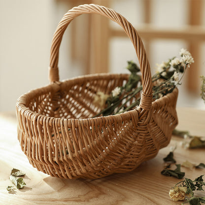 Wicker Picnic Basket with Handle,Willow Flower Girl Basket for Weddings，Garden and Home Decor -Wicker Storage Basket-Natural storage baskets, shopping baskets, picnic baskets, fruit baskets
