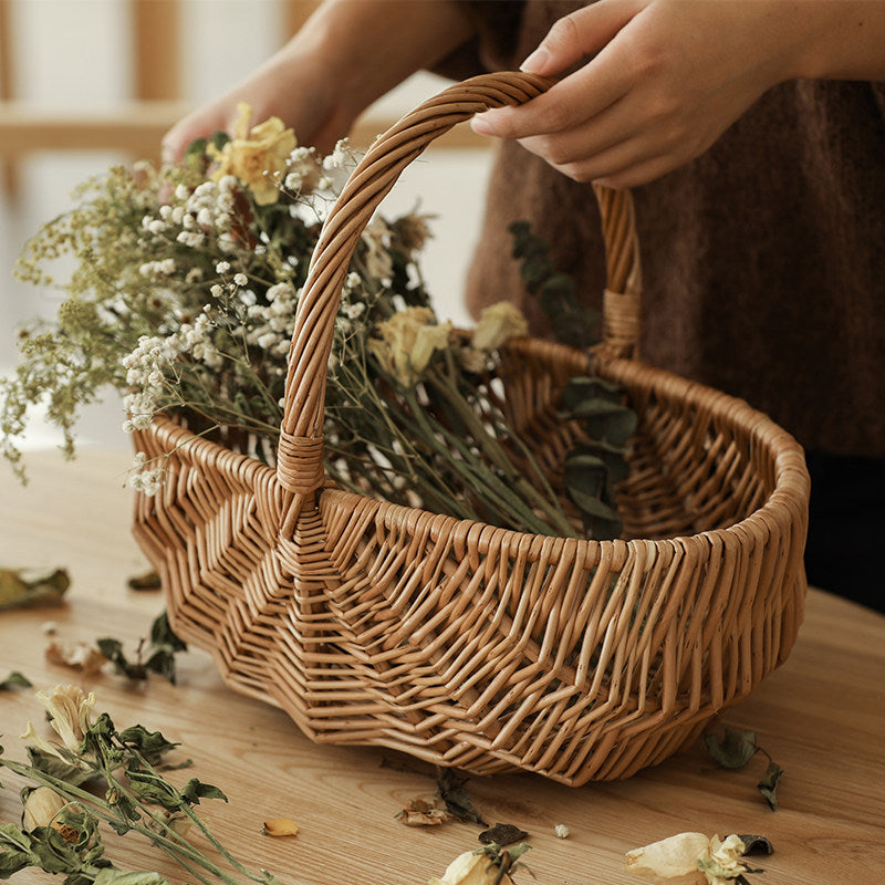 Wicker Picnic Basket with Handle,Willow Flower Girl Basket for Weddings，Garden and Home Decor -Wicker Storage Basket-Natural storage baskets, shopping baskets, picnic baskets, fruit baskets