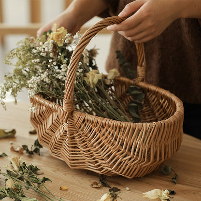 Wicker Picnic Basket with Handle,Willow Flower Girl Basket for Weddings，Garden and Home Decor -Wicker Storage Basket-Natural storage baskets, shopping baskets, picnic baskets, fruit baskets