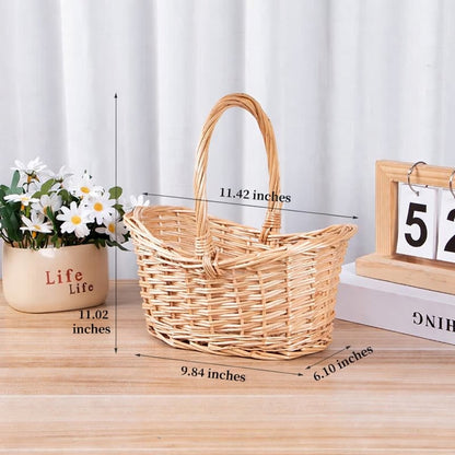 Small Gift Wicker Picnic Basket with Handle,Willow Flower Girl Basket for Weddings，Garden and Home Decor -Wicker Storage Basket-Natural